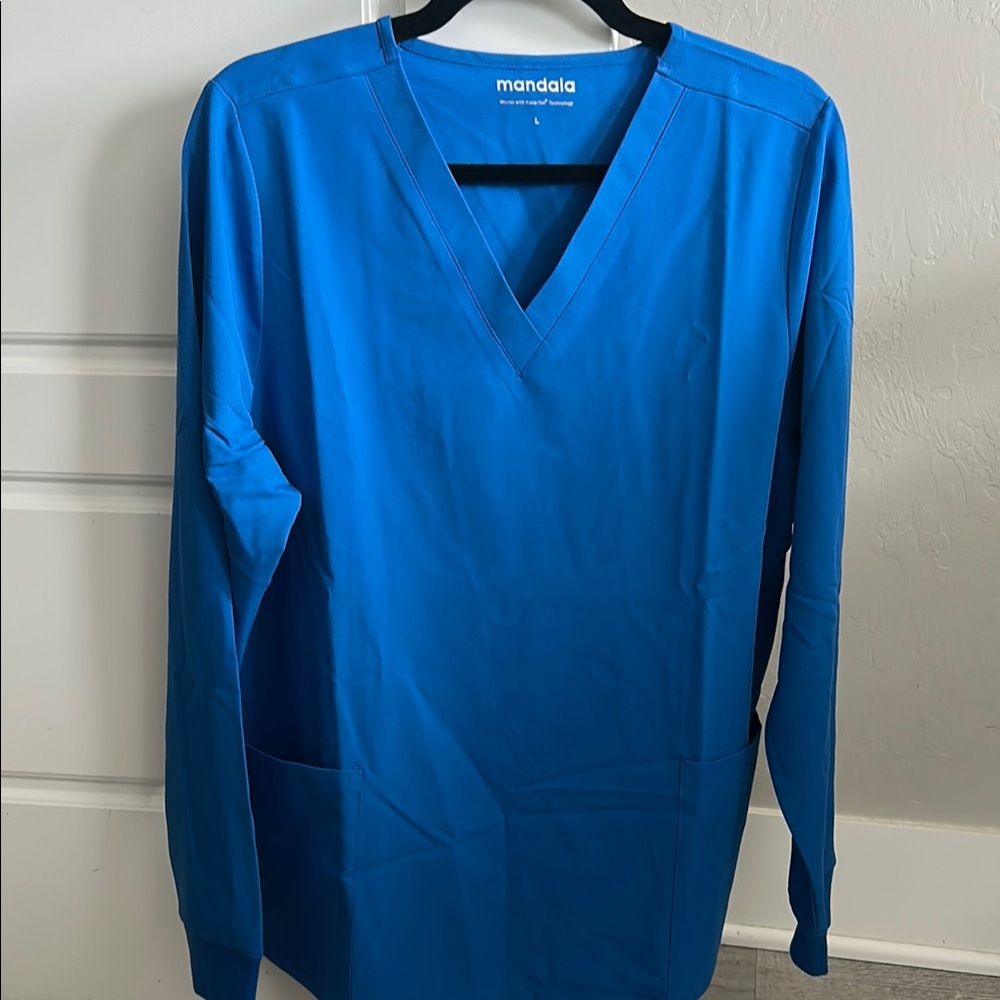 Mandala Blue V-Neck Scrub Top